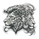 lion head split in half one side real and the other side abstract tattoo design idea