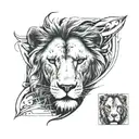 lion head split in half one side real and the other side abstract tattoo design idea