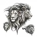 lion head split in half one side real and the other side abstract tattoo design idea