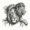 lion head split in half one side real and the other side abstract tattoo design idea