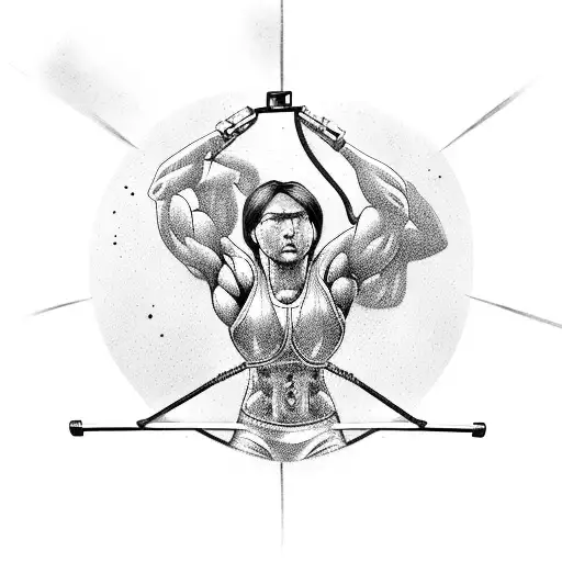 A weightlifter breaking free from chains tattoo design idea