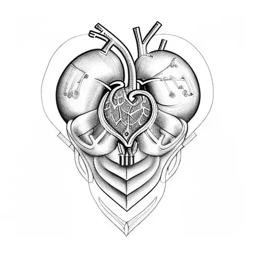 An anatomical heart with musical notes intertwined tattoo design idea