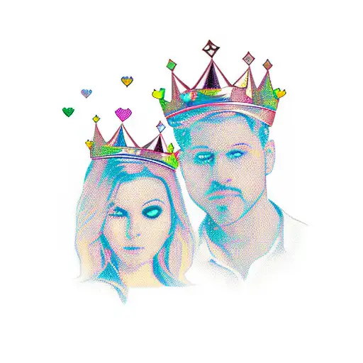 male and female love birds with crowns on there heads w tattoo design idea