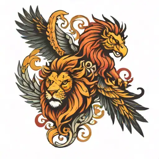 phoenix and lion  tattoo design idea