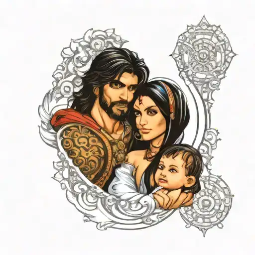 baby prince of Persia with prince of Persia and his wife tattoo design idea