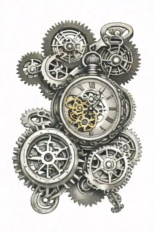 Moon and pocket watch mechanism intertwined  tattoo design idea