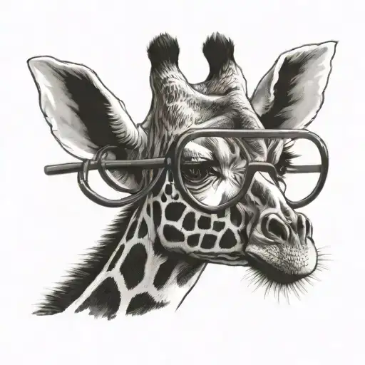 giraffe head with large rimmed eyeglasses tattoo design idea