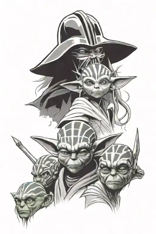 yoda, ahsoka tano and darth vader tattoo design idea