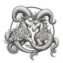 intertwined Capricorn Aries and Aquarius zodiac symbols tattoo design idea