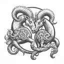 intertwined Capricorn Aries and Aquarius zodiac symbols tattoo design idea