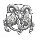 intertwined Capricorn Aries and Aquarius zodiac symbols tattoo design idea