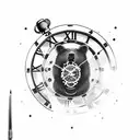 roaring bear breaking through a clock with gears tattoo design idea
