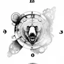 roaring bear breaking through a clock with gears tattoo design idea