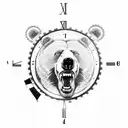roaring bear breaking through a clock with gears tattoo design idea