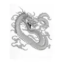 long body dragon, flying, long mustache,fire breath  tattoo design idea