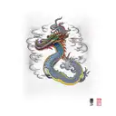 long body dragon, flying, long mustache,fire breath  tattoo design idea