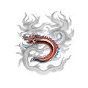 long body dragon, flying, long mustache,fire breath  tattoo design idea