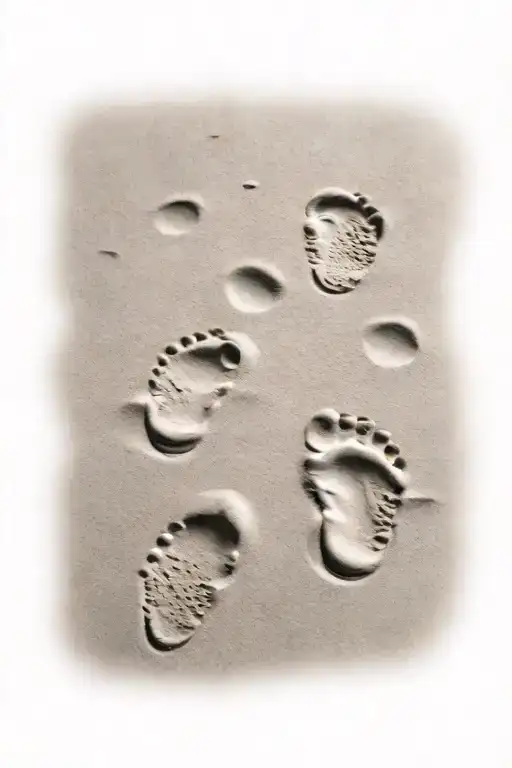 toddler footprints in sand with water  tattoo design idea