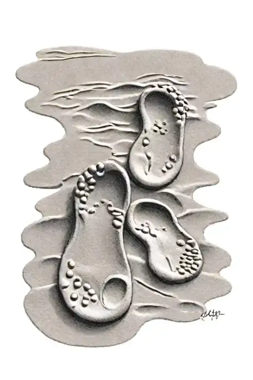 toddler footprints in sand with water  tattoo design idea