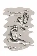 toddler footprints in sand with water  tattoo design idea