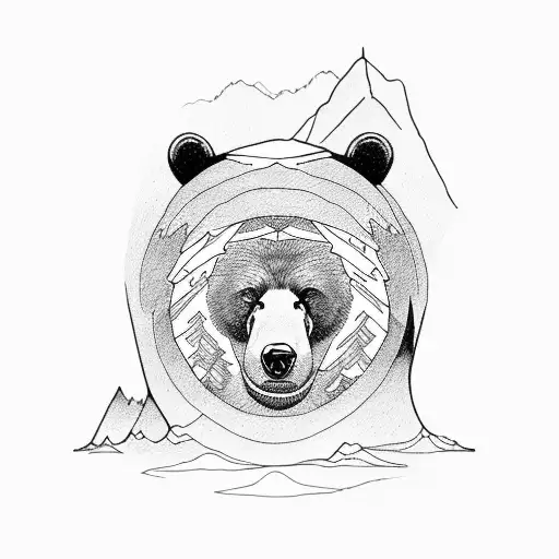 Bear, 1976, mountains, forest tattoo design idea