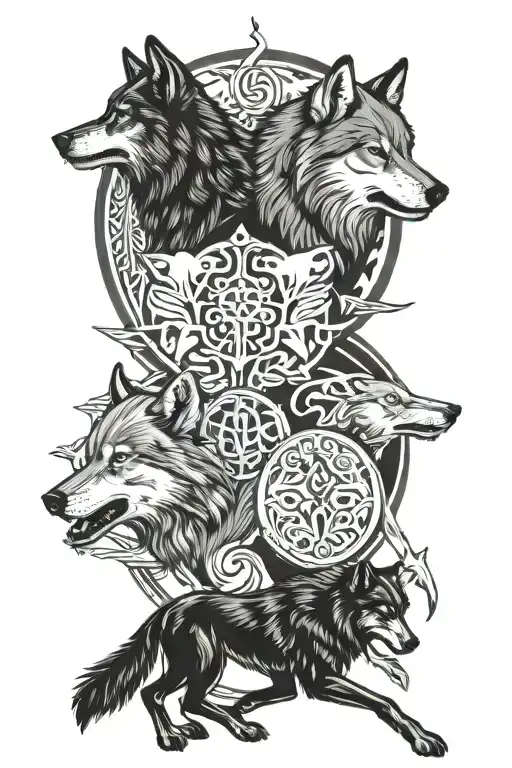 nordic 2 wolves skoll tattoo design idea