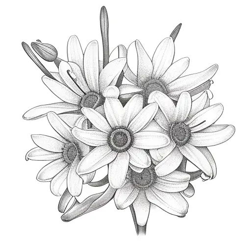 Daisy, lily of the valley, narcissius flowers in a bouquet  tattoo design idea
