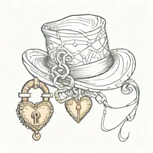 Hat and love lock intertwined with a heart tattoo design idea