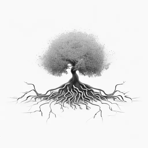 mustard seed tree with roots tattoo design idea