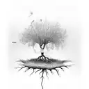 mustard seed tree with roots tattoo design idea