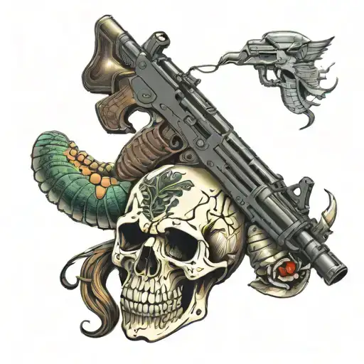 skull and Ak 47 gun with a snake tattoo design idea