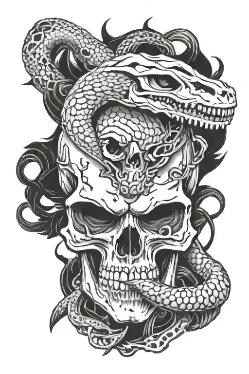 skull and Ak 47 gun with a snake tattoo design idea