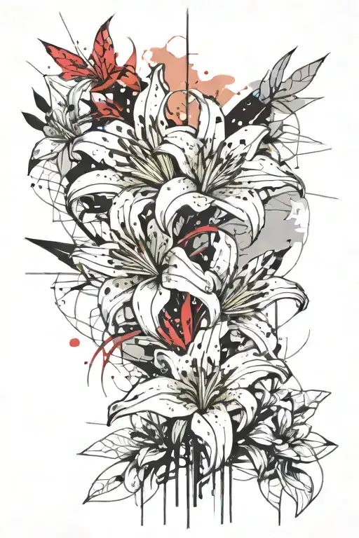 lily flowers with abstract architectural lines tattoo design idea