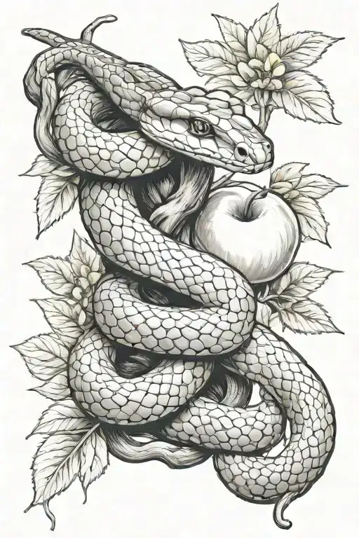 snake wrapped around forarm with apple tree tattoo design idea