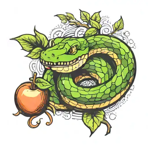 snake wrapped around forarm with apple tree tattoo design idea
