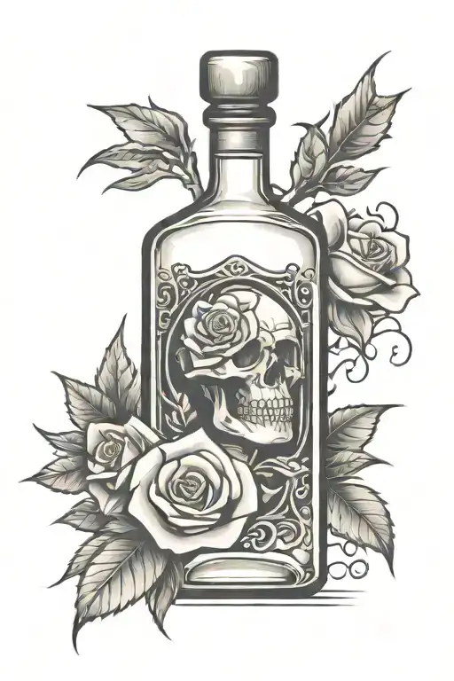 Empty Tequila bottle with roses and thorns sticking out  tattoo design idea