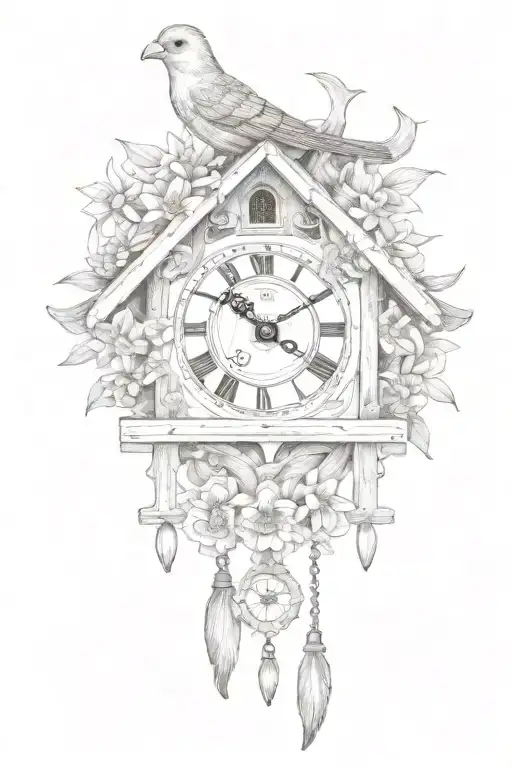german cuckoo clock with edelweiss surrounding  tattoo design idea