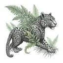 gothic jaguar and dragon with leafs and ferns tattoo design idea