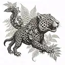 gothic jaguar and dragon with leafs and ferns tattoo design idea