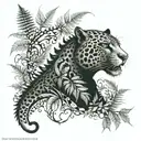 gothic jaguar and dragon with leafs and ferns tattoo design idea
