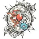 Cancer and Gemini zodiac sign intertwined tattoo design idea