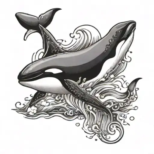 Something unusual with an example: killer whales, whales, frigates. With the inscription whale. Something fashionable an tattoo design idea