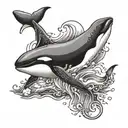 Something unusual with an example: killer whales, whales, frigates. With the inscription whale. Something fashionable an tattoo design idea