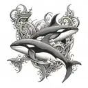 Something unusual with an example: killer whales, whales, frigates. With the inscription whale. Something fashionable an tattoo design idea