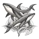 Something unusual with an example: killer whales, whales, frigates. With the inscription whale. Something fashionable an tattoo design idea