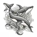 Something unusual with an example: killer whales, whales, frigates. With the inscription whale. Something fashionable an tattoo design idea