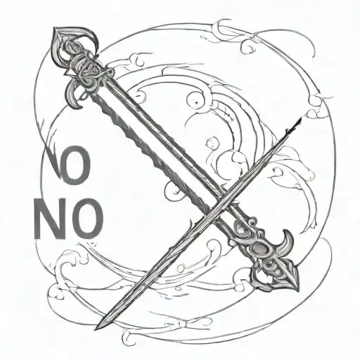 cyber tribe sword with words "no quarter" tattoo design idea
