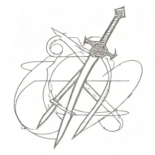 cyber sigilism sword/cross with words "no quarter" inside tattoo design idea
