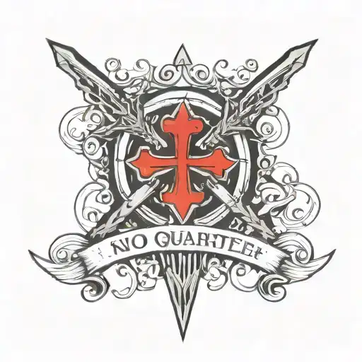 cyber sigilism sword/cross with words "no quarter" inside tattoo design idea