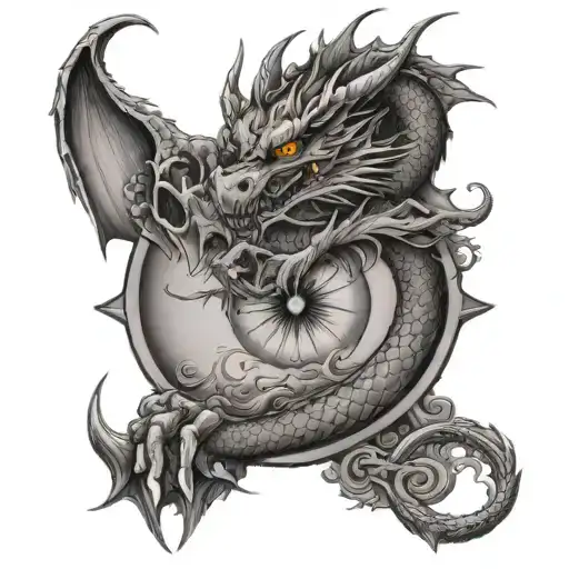 dragon, eye and sensei tattoo design idea